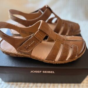 Josef Seibel Camel Leather Strappy Sandals